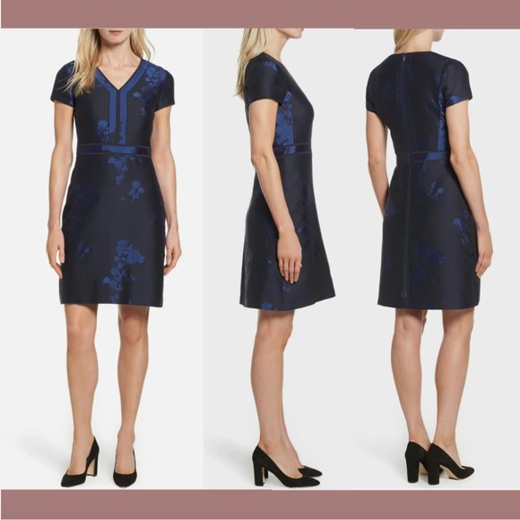 NWT $745 BOSS Demilana Floral‎ A-Line Dress Blue [ SZ US 4 ] #Q436